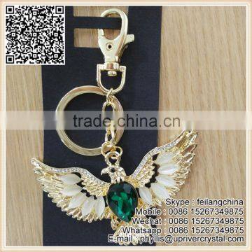 White Diamond Rhinestone And Huge Dark Green Crystal Eagl Keychain