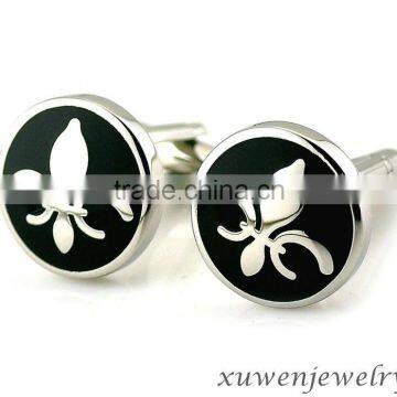 black enamel fleur de lis patterns mens stainless steel cufflinks