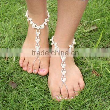 Pearl rhinestone foot anklet jewelry barefoot sandals anklet accessory