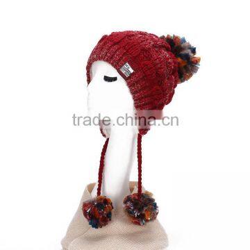 Colorful adorable knitted hats with long pom pom