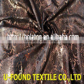 New Fancy Item 95% Polyester 5% Spandex Warp Knitted Velvet With Bronze Foil Python Pattern Print Fabric photo-4