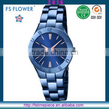 FS FLOWER - Blue Plated High Polishing Japan Movt Quartz Watch Women's Stainless Steel Case Back