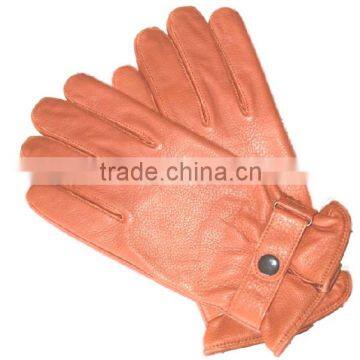 Mens top layer genuine deerskin leather gloves cashmere lining with adjustable strap