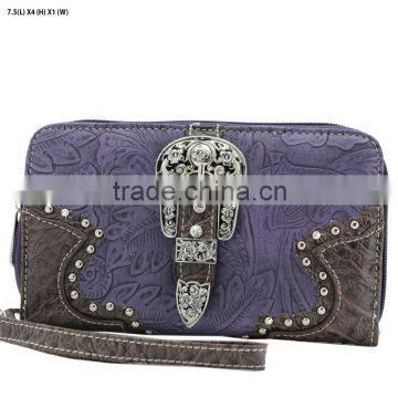 WESTERN TOP ZIP CLOSURE RHINESTONE BUCKLE WALLETS