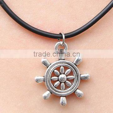 3.0mm Black adjustable vintage DIY compass tattoo rubber necklace