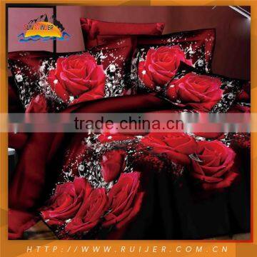 Reactive Printing Floral Design Bedding Black With Red Roses