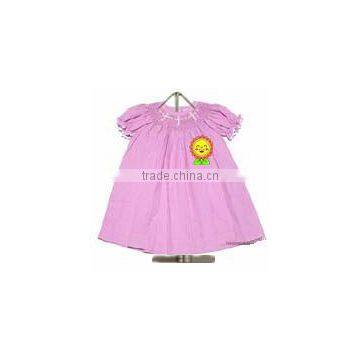 Printed Logo Personalized girls baby smocked dress purple gingham flowers factory wholesale children clothing girls