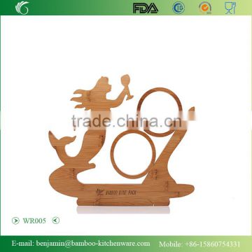 WR005/100% Bamboo Material Hot Sale Mermaid Shaped Folding Bamboo Red Wine Rack