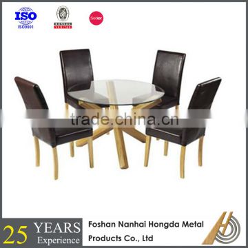 1.6m round glass dining table with wooden legs