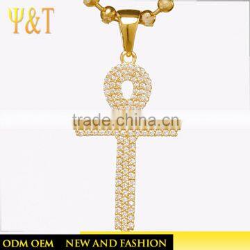 Hot sale hip hop iron cross pendants necklaces bling gold plated shell celtic cross pendanst for women