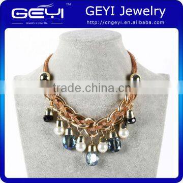 fashion necklace faux stone and crystal pu corded statement necklace