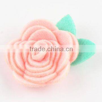 fabric puff rolled rose flower with leaves for baby hair