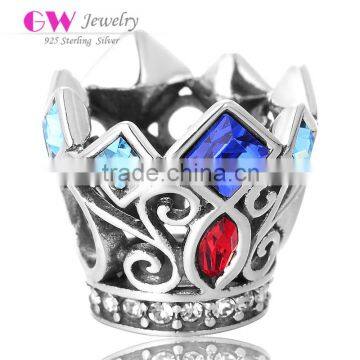 X306 Wholesale 925 Silver Crown Charms With Mix Crystal For Jewelry Making