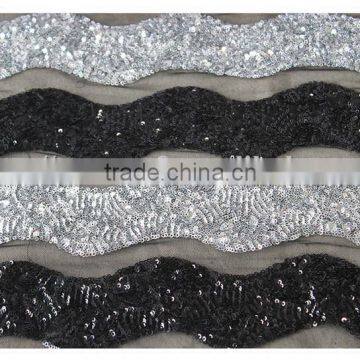 Latest Black and Silver Wave Sequin Pattern Textile Fabric, Sequin Fabric Textile for Home Textile photo-3