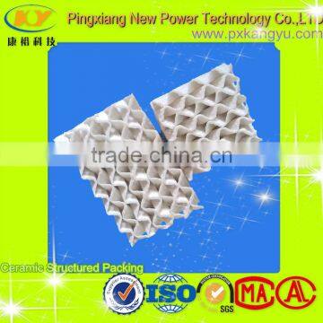 Ceramic structured packing for tower packing reactor packing