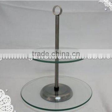 Practical 2-tier round shape revolving tempered glass dessert tray