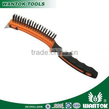 Double color Plastic Handle Steel Wire Brush with scraper