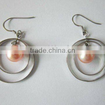 real/genuine round pearl earrings