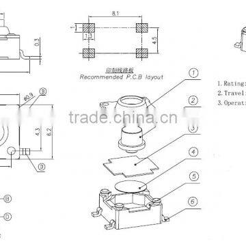 KANF66-HA 4pin Smd Type Tact Siwtch, 6*6*H Waterproof Tactile Switch^ photo-2