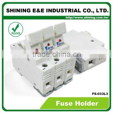 FS-033L3 Din Rail Type With Indicator 3 Pole 32A 600V AC DC Fuse Holder