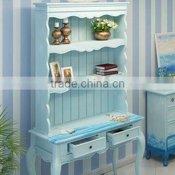 Mediterranean Style Study Desk, Sailing Boat Handpainting Student Desk, Solid Wood Desk With Bookcase (BF01-X1152) photo-2