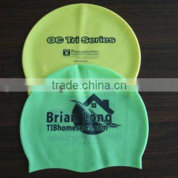 high quality color logo print silicone swimming cap for adult