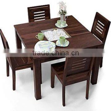 Modern design mahogany color finish square four sitter wooden dining table set