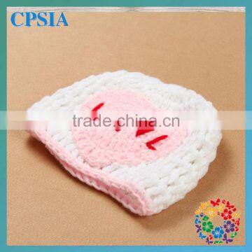 2014 Newest 100% Headband White Colour Knit Cap And Alphabet In Pink Pattern Baby Cute Hat