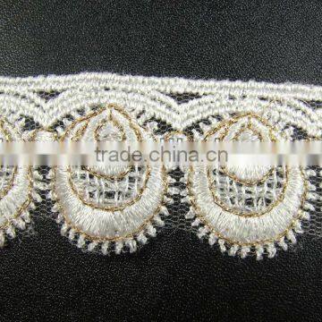 cheap gold thread embroidery lace trim wholesale for beautiful gowns