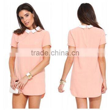 Women fashion short sleeve collar zip dress casual summer mini dress