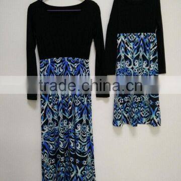 Wholesale 14 Year Girl Without Dress Baby Girls Fashion Long Sleeve Blue Dresses for Kid and Mom photo-2