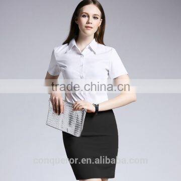 Ladies Fashion Short Sleeve Work Shirt Cotton Shirt photo-2