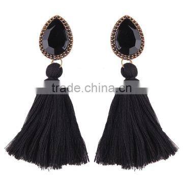 Bohemian Jewelry Big Crystal Gems With Tassel Drop Earrings for Women photo-2