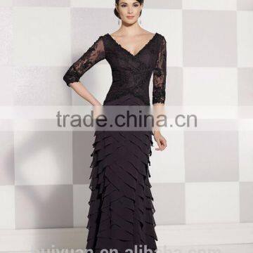 Colorful Lace Top Long Sleeve Deep v Neck Chiffon Dresses for Maid of Honor photo-2