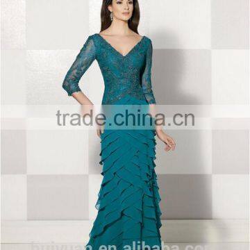 Colorful Lace Top Long Sleeve Deep v Neck Chiffon Dresses for Maid of Honor photo-4