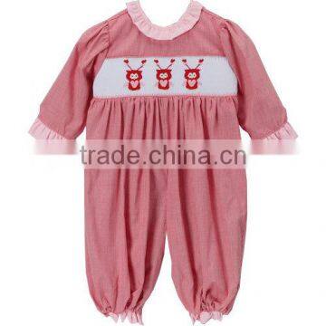 Red Gingham Smocked Owl Bubble Playsuit