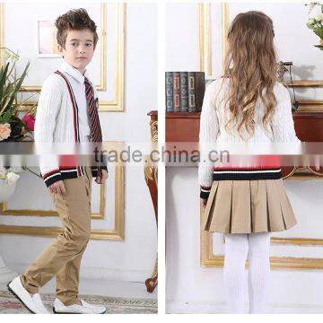 2016 Children School V Neck Buttoned Contrasted Trims Cable Knit Cardigan Uniform Sweater photo-2