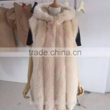 2017 Newest Design Long Woman Real Fox Fur Vest With Hood Natrual Raw Colour--pc-250 photo-6