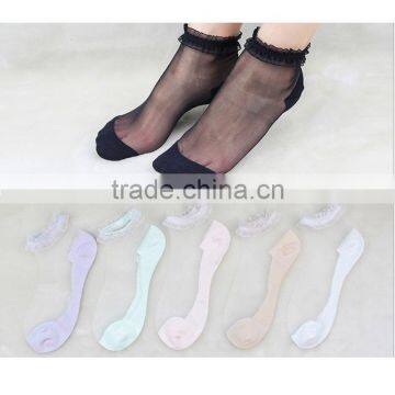 Fashion 20pcs/10pairs/lot Casual Crystal Silk Female Short Summer Sexy Transparent Elastic Lace Socks Women photo-6