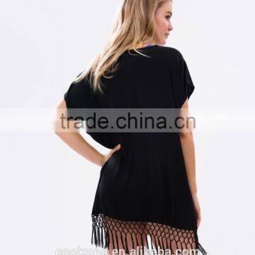 Women Oversized v Neck Coverup Sexy Kaftan With Fringe photo-4