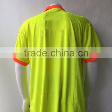 Mens High Quality High Visibility Fluorescent Short Sleeve Contrast Rib Collar Micro Mesh Safety Polo Tshirt photo-2