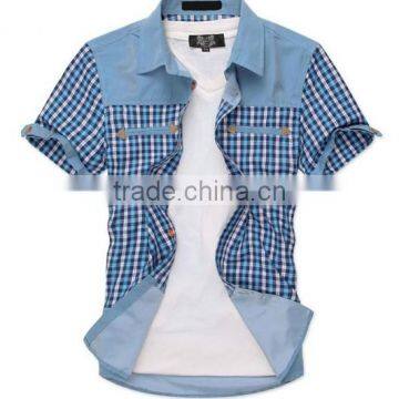 2014 New Model Casual Shirt for Men Plaid Short Sleeve Shirts photo-3