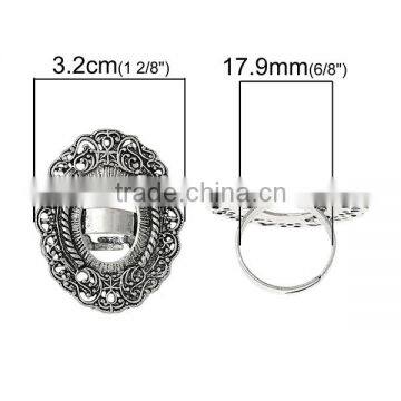 Adjustable Rings Oval Antique Silver Cabochon Settings 17.9mm 10 PCs Ring Setting photo-2