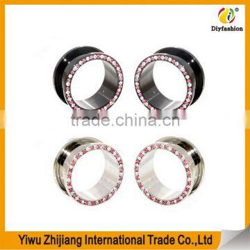 Stainless Steel Multi-Colored Single Row Gem Screwd Flesh Tunnel Ear Tunnels