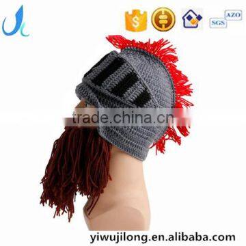 Crochet Roman knight Helmet Hat Handmade Knitted Warm Hat With Beard Costume Hat