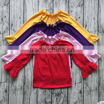 Latest design girls top wholesale newborn baby ruffled long sleeve t shirt kids elastic raglan t-shirts cotton