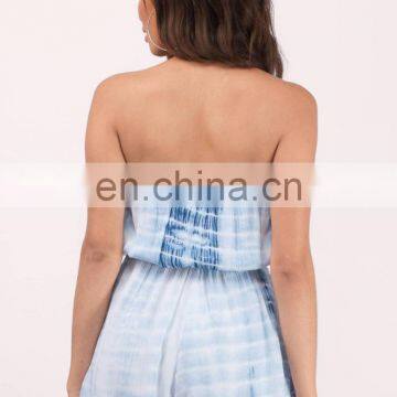 Fashion Strapless Light Blue Tie Dye Romper Lady photo-3