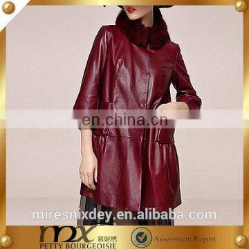 Long europe fashion leather jacket for women