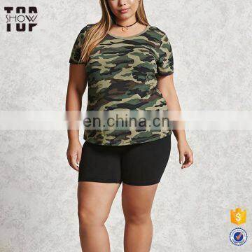 Guangzhou Plus Size Womens Clothes Contrast Crew Neckline Camo t Shirt photo-2