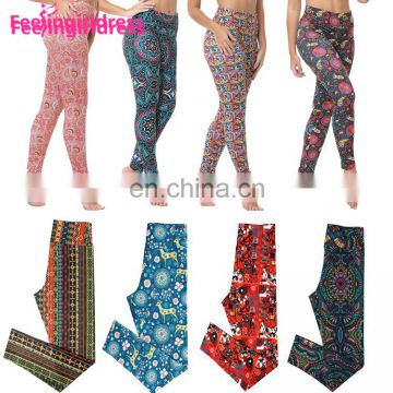 wholesale 92% Polyester 8% Spandex Soft Printed Mature Women Brushed Soft Winter Leggings